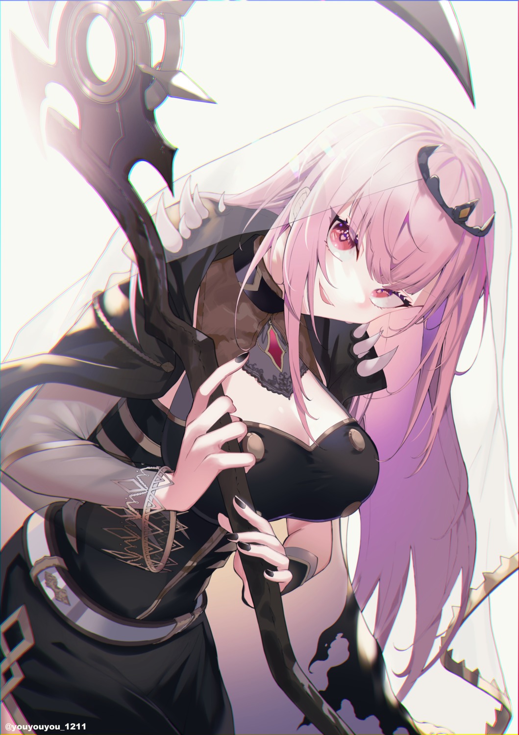 cleavage, hololive, hololive_english, mori_calliope, weapon, youyouyou_1211