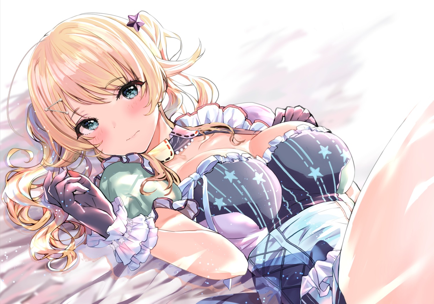cleavage, dress, hachimiya_meguru, skirt_lift, temir, the_idolm@ster, the_idolm@ster_shiny_colors