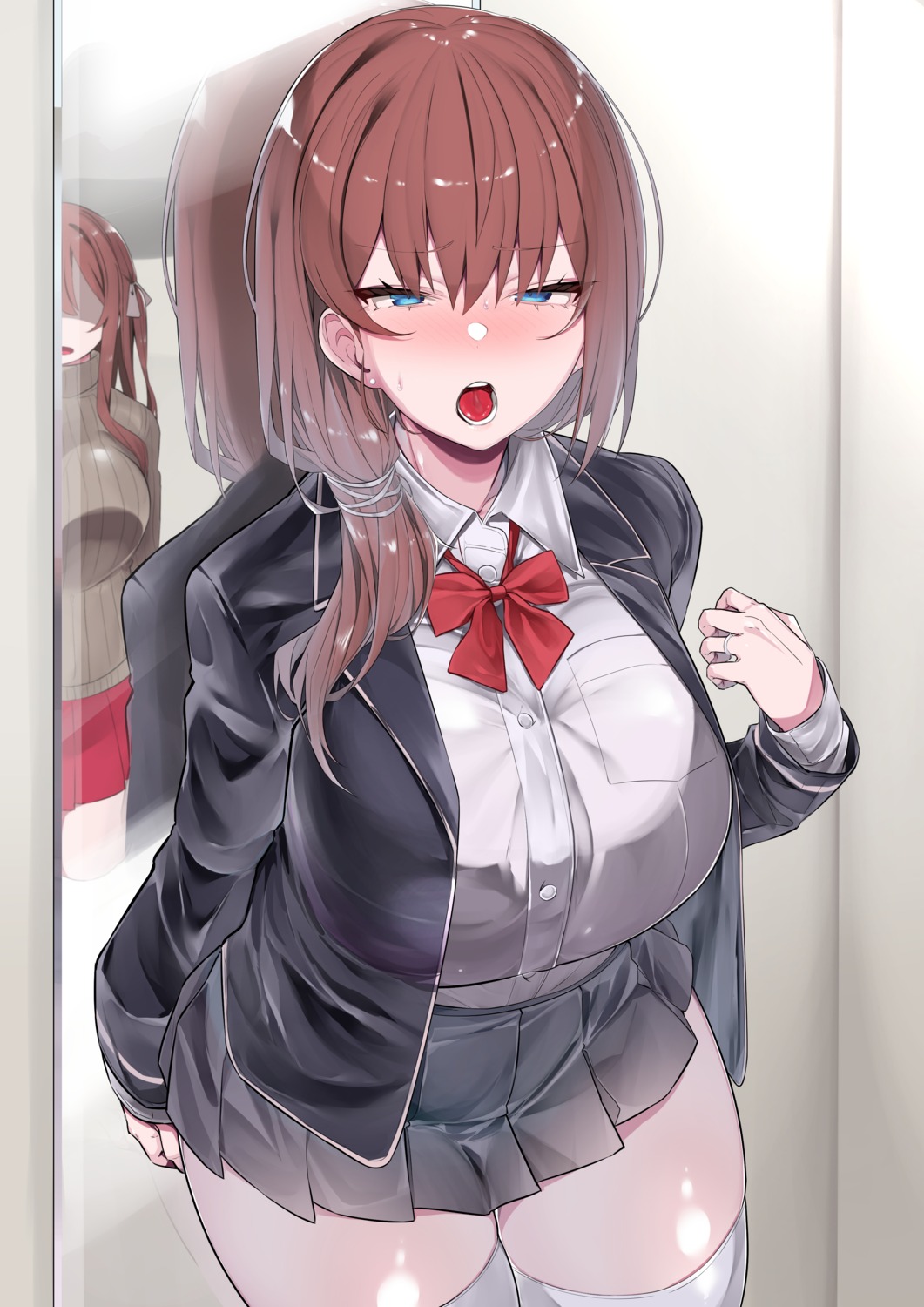mitsudoue, seifuku, sweater, thighhighs