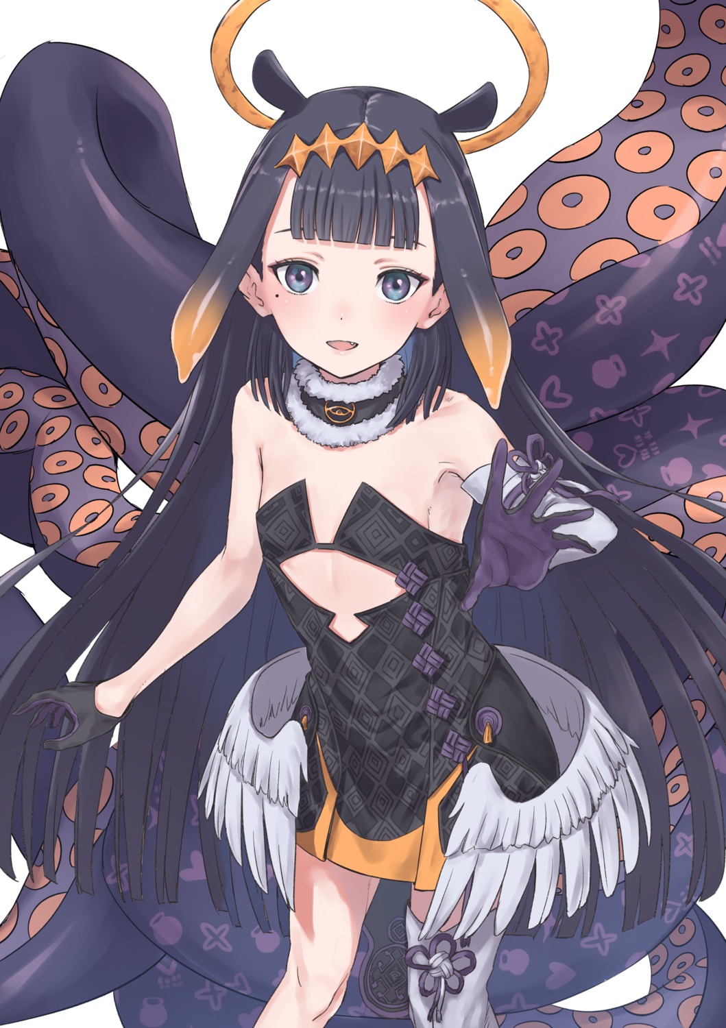 angel, dress, g9_(jiiku), hololive, hololive_english, ninomae_ina'nis, no_bra, tentacles, thighhighs, wings