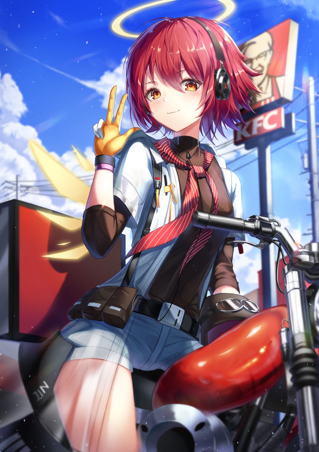 angel, arknights, exusiai_(arknights), fall_(aki), headphones, see_through, wings