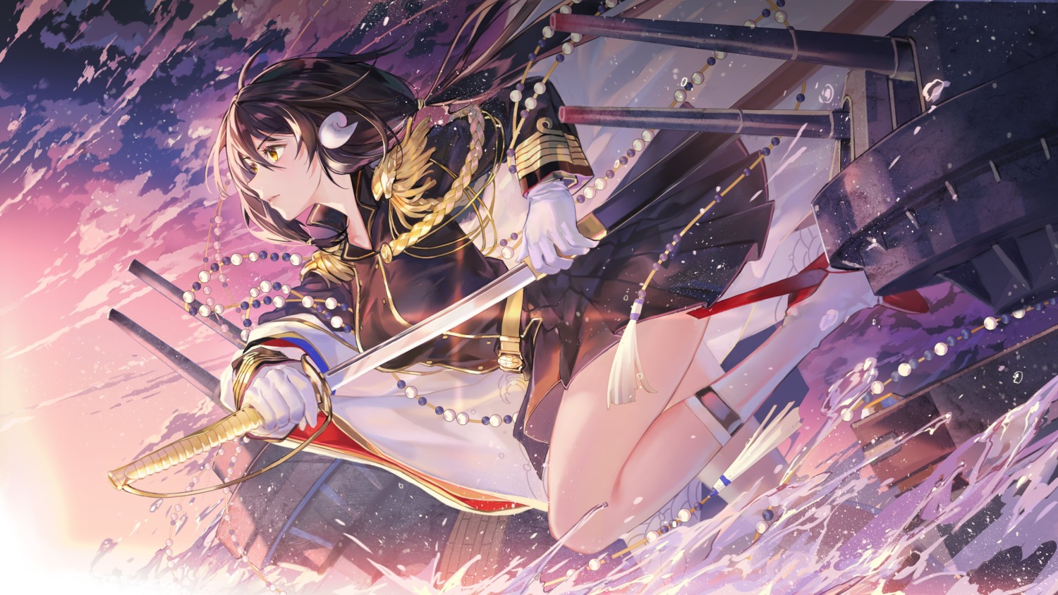 azur_lane, criin, horns, mikasa_(azur_lane), sword, uniform, weapon
