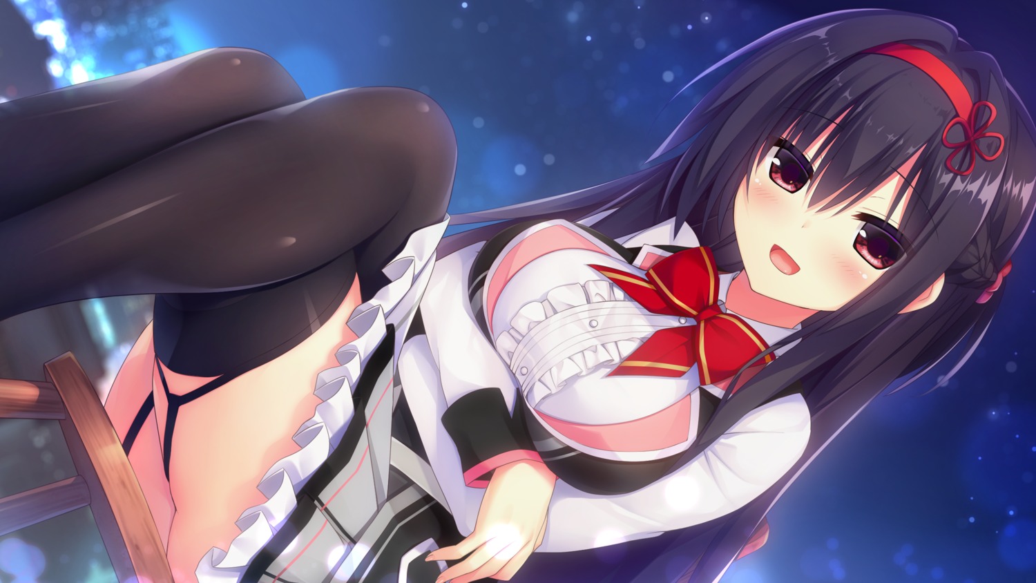 breast_hold, game_cg, hamidashi_creative, kamakura_shio, madosoft, seifuku, skirt_lift, stockings, thighhighs, utsunomiya_tsumire