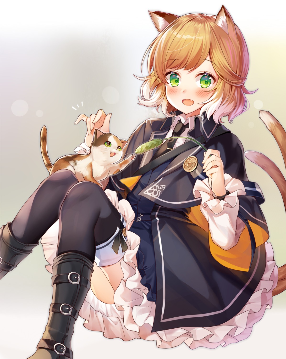 animal_ears, arknights, ion_(on01e), mousse_(arknights), neko, nekomimi, skirt_lift, tail