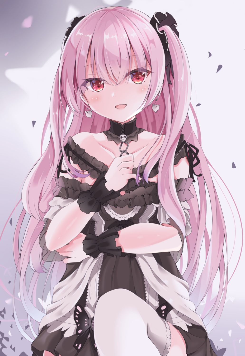 dress, gray_ceon, hololive, lolita_fashion, skirt_lift, thighhighs, uruha_rushia