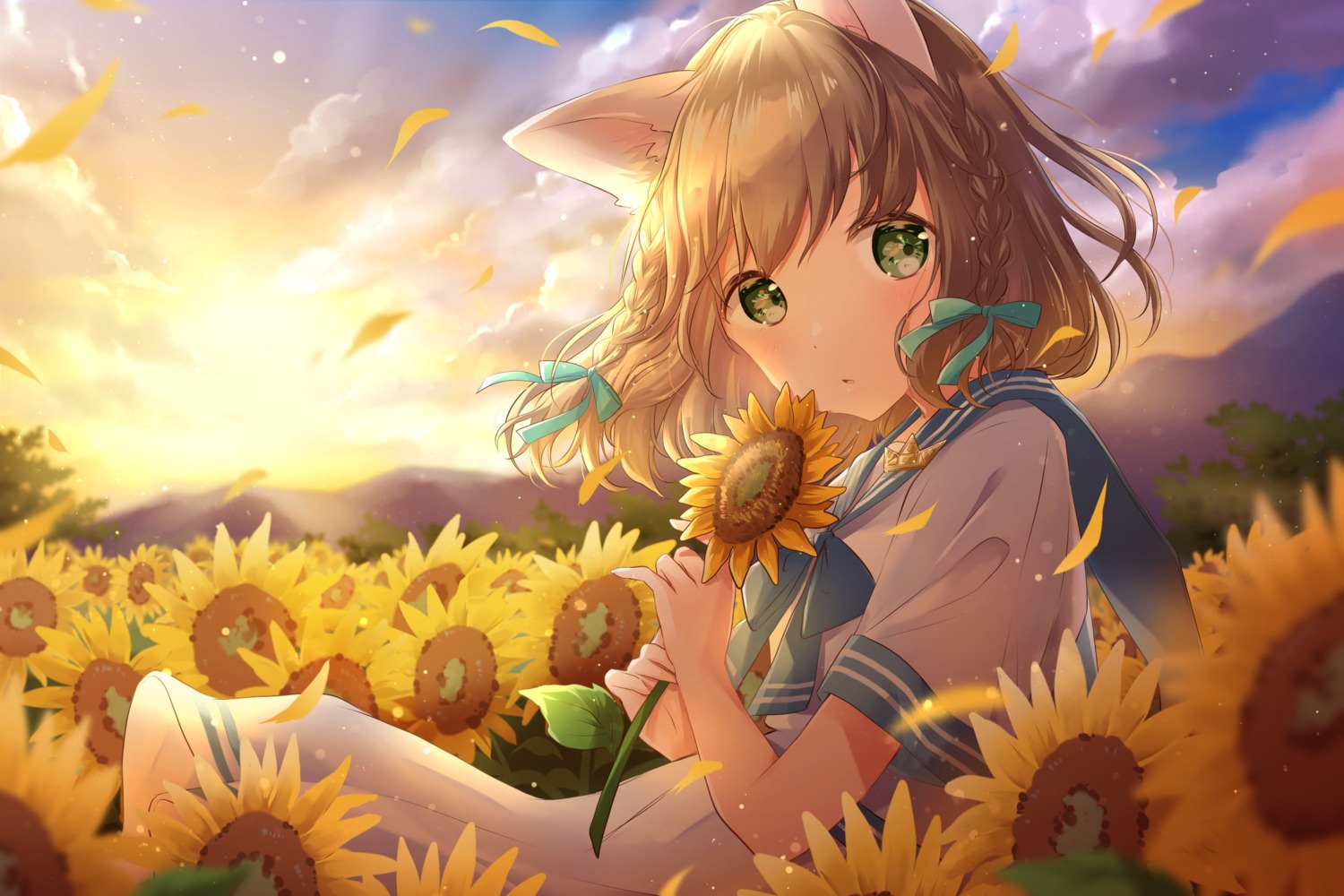 animal_ears, hoshiibara_mato, landscape, nekomimi, seifuku, skirt_lift