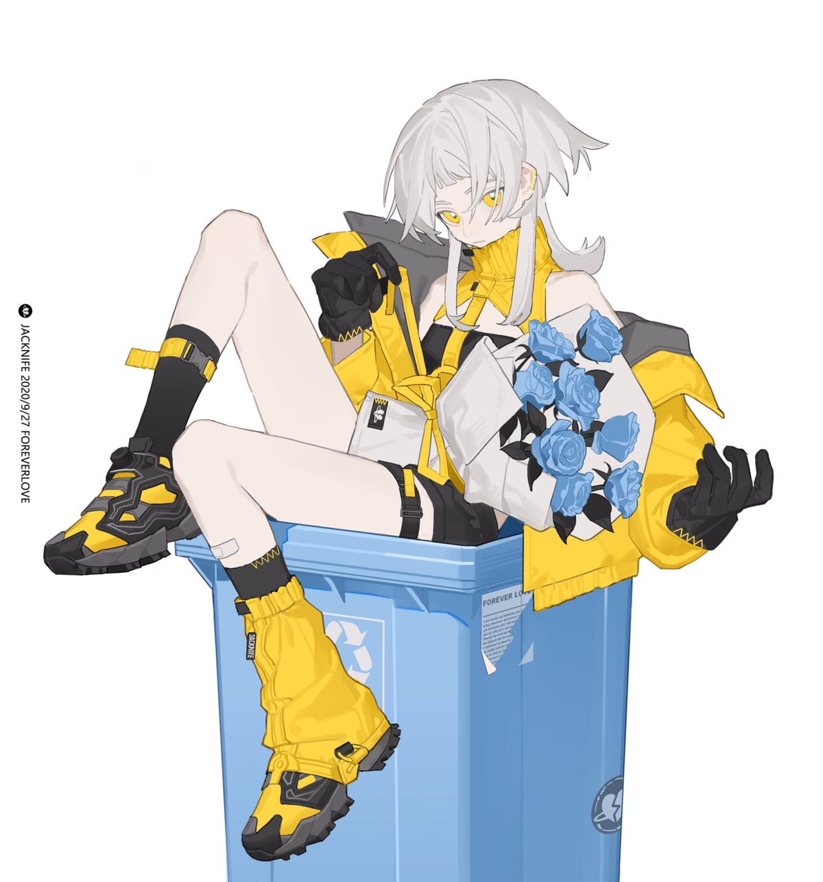 bandaid, garter, jacknife, open_shirt