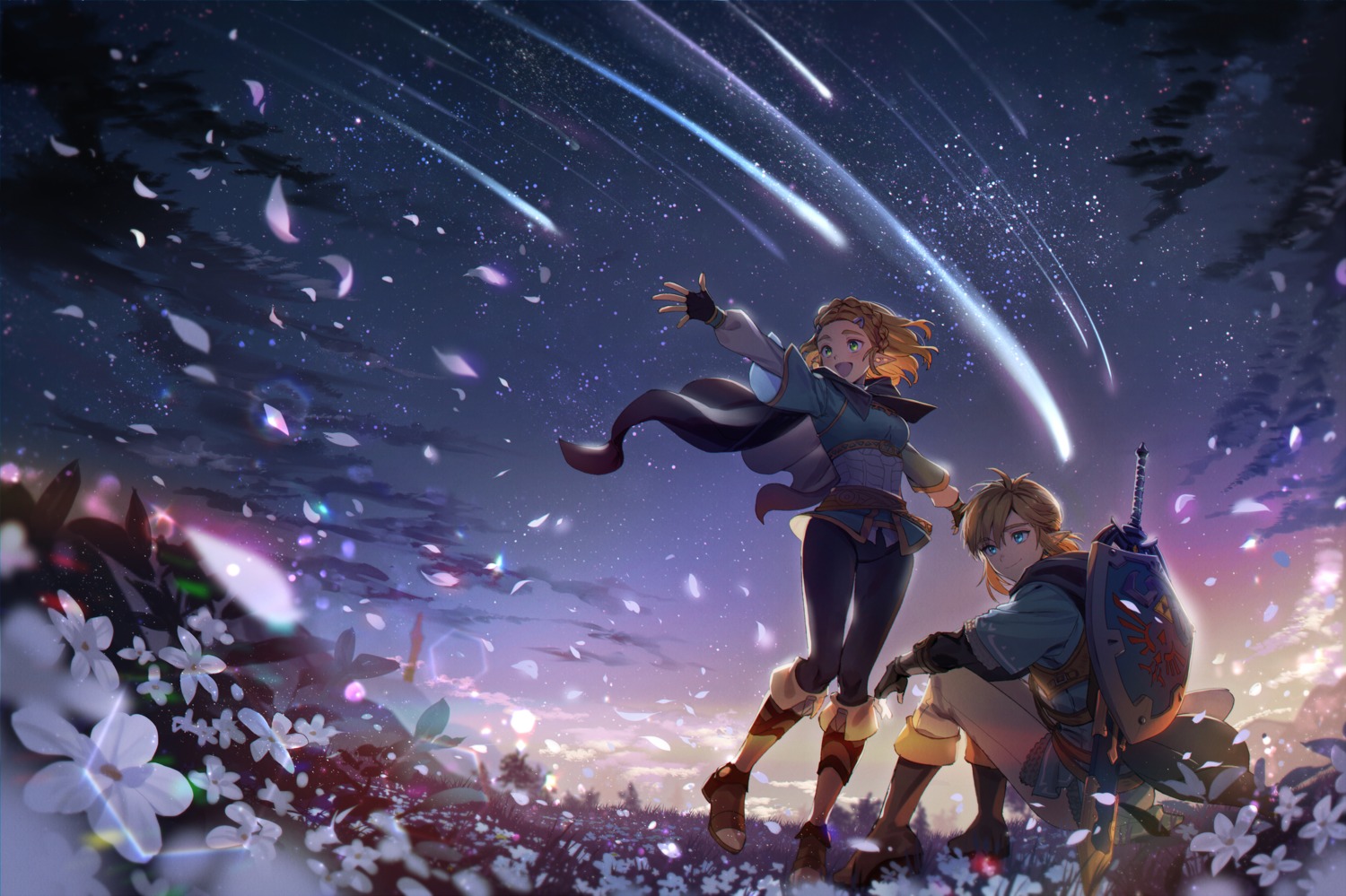 heels, link, ninto, pantyhose, pointy_ears, princess_zelda, sword, the_legend_of_zelda, the_legend_of_zelda:_breath_of_the_wild