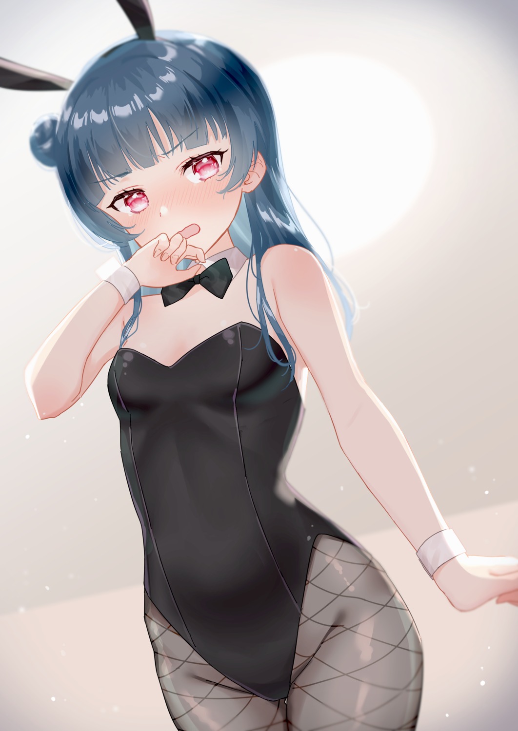 animal_ears, bunny_ears, bunny_girl, fishnets, love_live!_(series), love_live!_sunshine!!, luna_(mi-chanman), no_bra