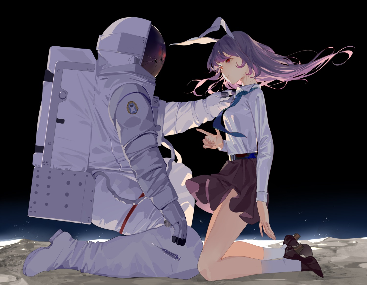 animal_ears, bunny_ears, heels, hillly_(maiwetea), reisen_udongein_inaba, seifuku, skirt_lift, touhou