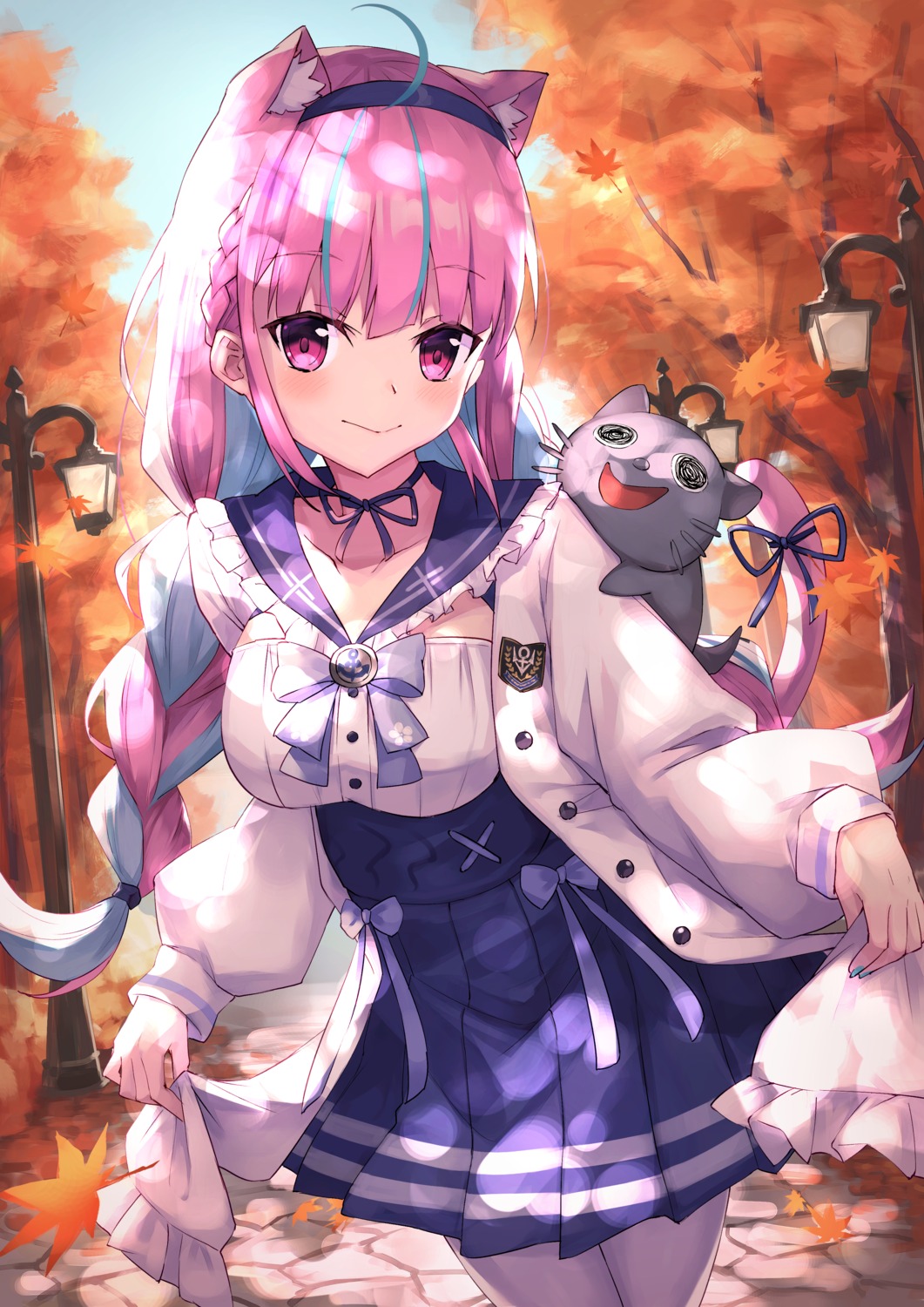 animal_ears, hololive, masaki_(msk064), minato_aqua, nekomimi, pantyhose, seifuku, tail