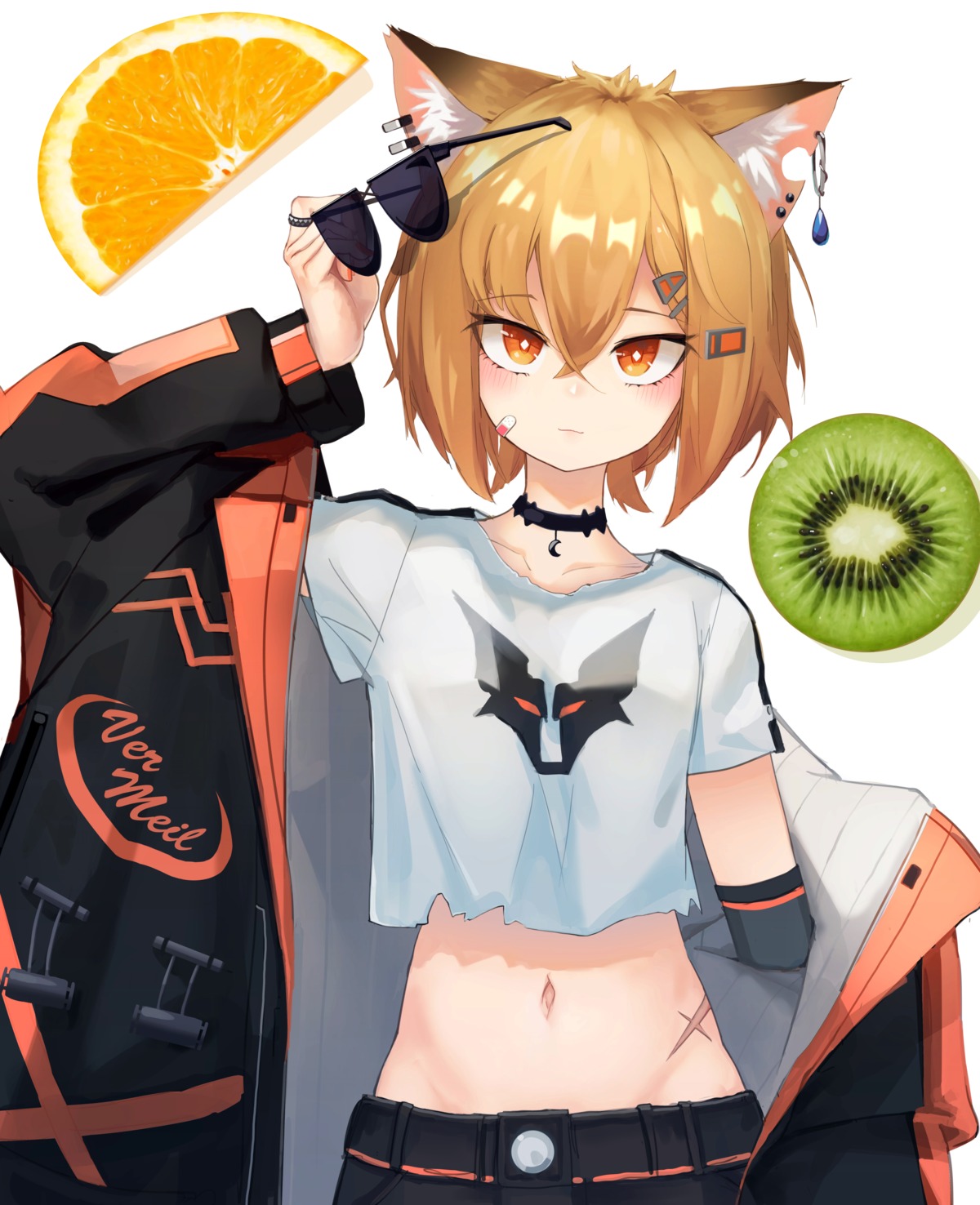 animal_ears, arknights, bandaid, megane, timitarcat, torn_clothes, vermeil_(arknights)