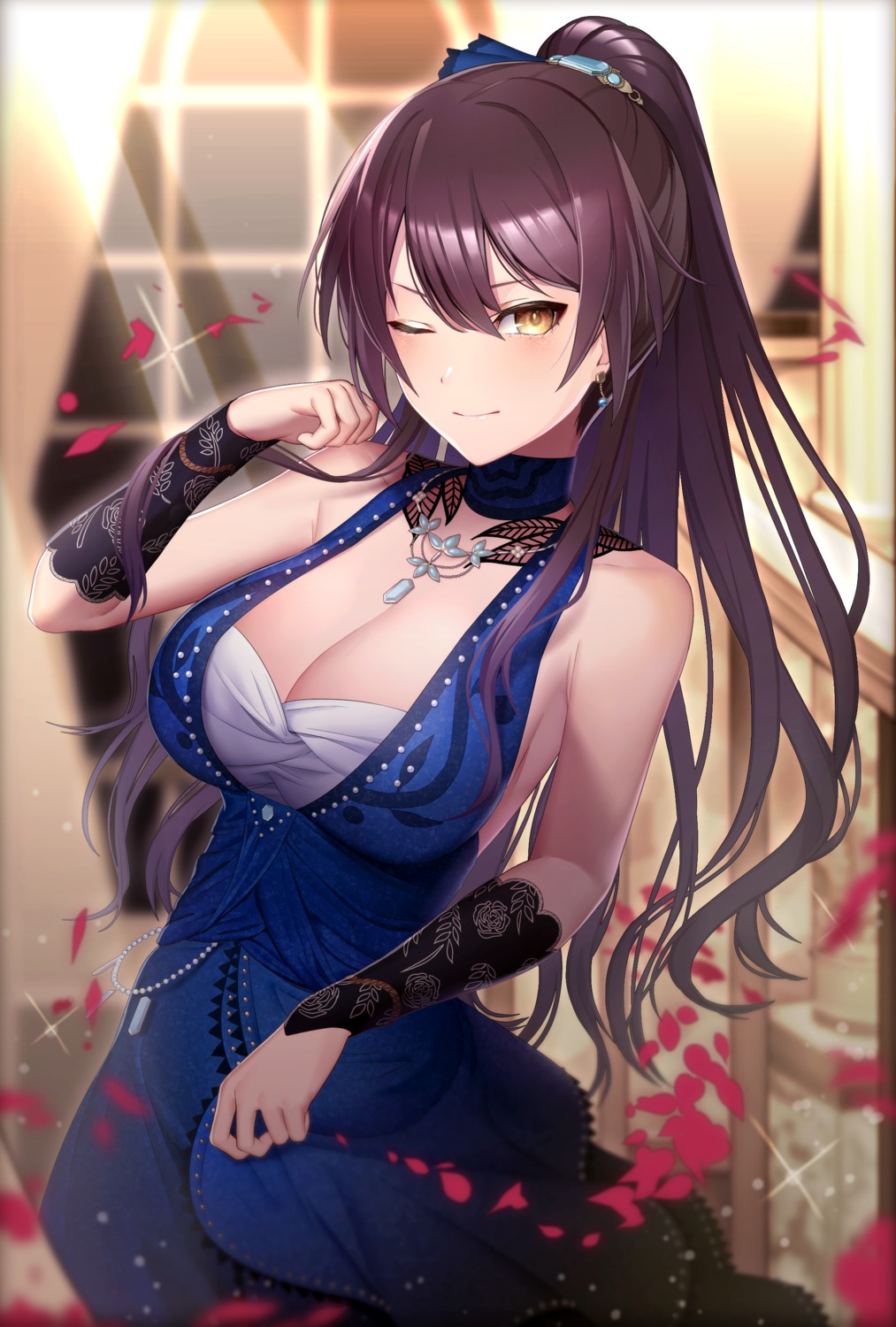 cleavage, dress, gomibukurokarasu, shirase_sakuya, the_idolm@ster, the_idolm@ster_shiny_colors