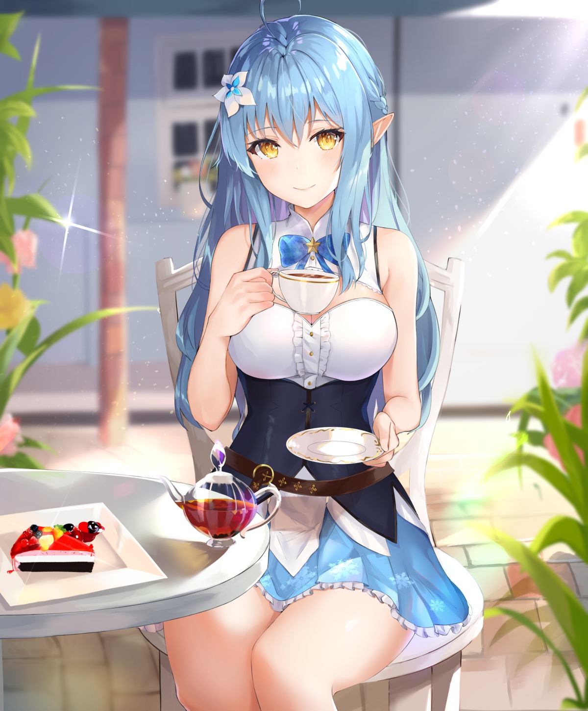 cleavage, elf, hololive, pointy_ears, shiina_aoi, yukihana_lamy