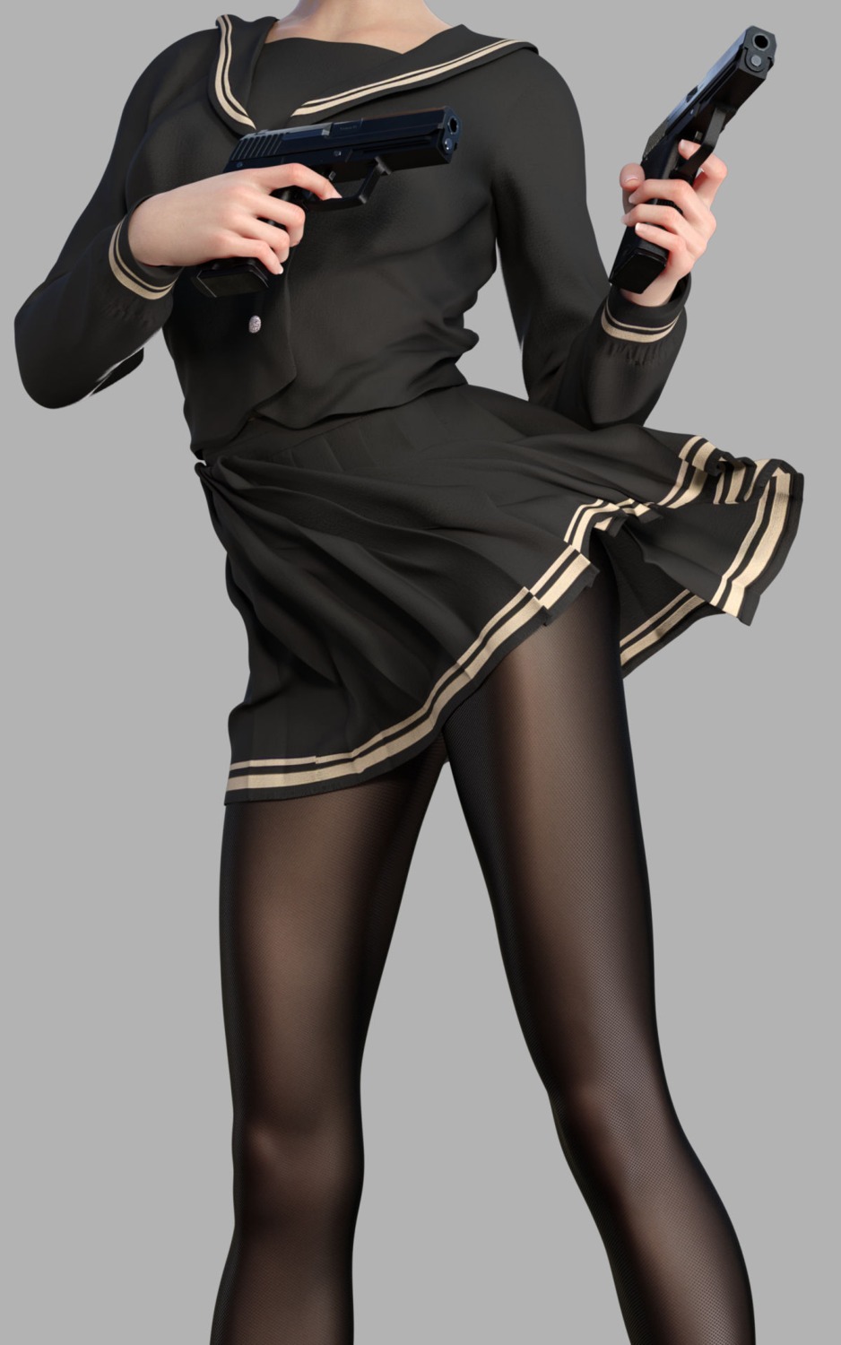 cg, digiplant, gun, pantyhose, seifuku
