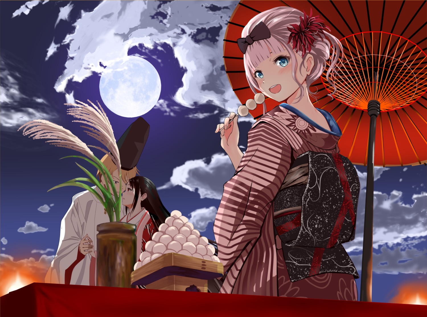 fujiwara_chika, gibun_(sozoshu), japanese_clothes, kaguya-sama_wa_kokurasetai_~tensai-tachi_no_renai_zunousen~, kimono, shinomiya_kaguya, shirogane_miyuki
