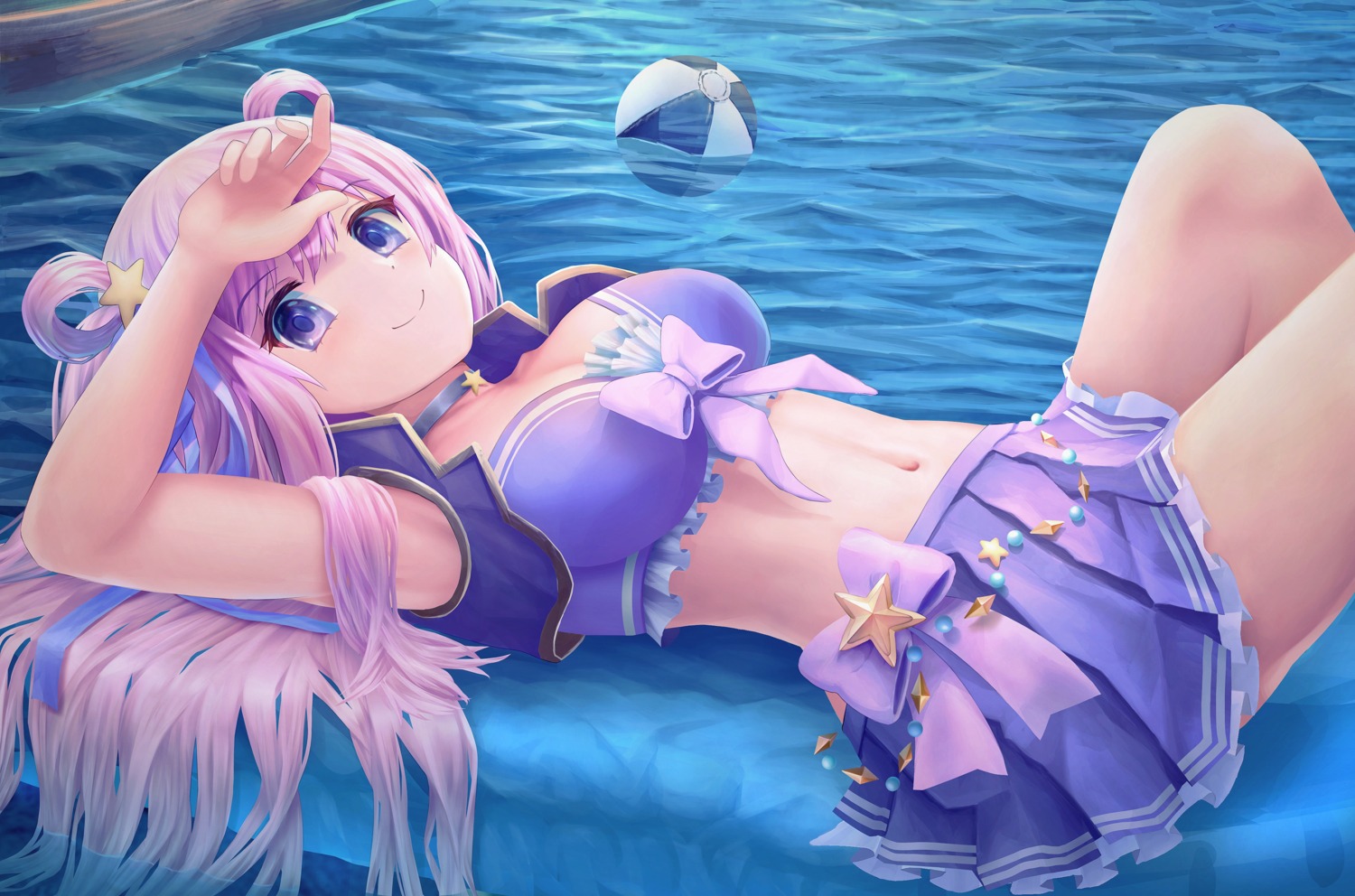 bikini_top, cleavage, kashiwazaki_hatsune, open_shirt, princess_connect!, princess_connect!_re:dive, skirt_lift, swimsuits, tamikko