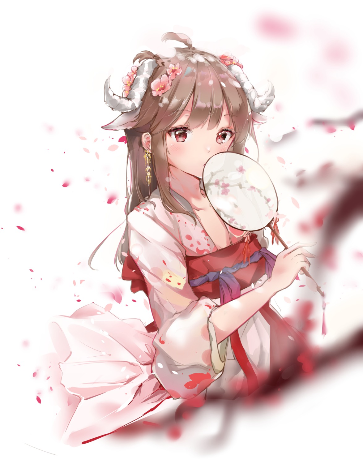 animal_ears, arknights, asian_clothes, eyjafjalla_(arknights), horns, scup