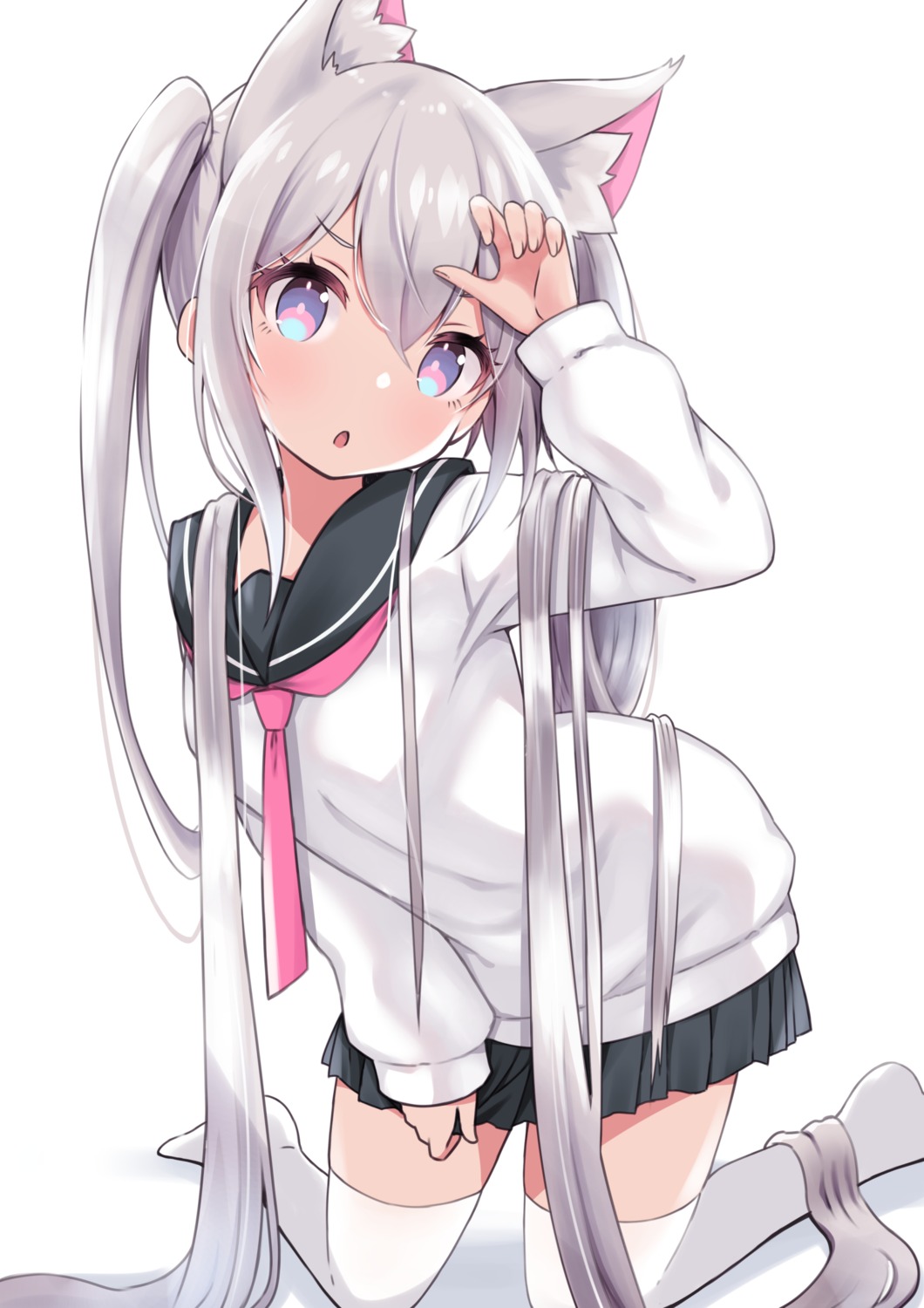 animal_ears, seifuku, siragagaga, thighhighs
