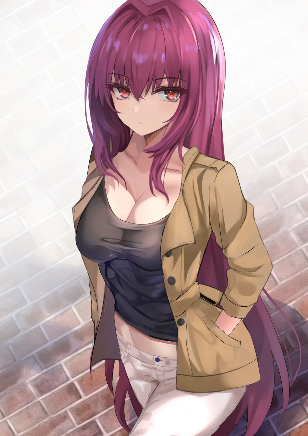 cleavage, fate/grand_order, kesoshirou, scathach_(fate)