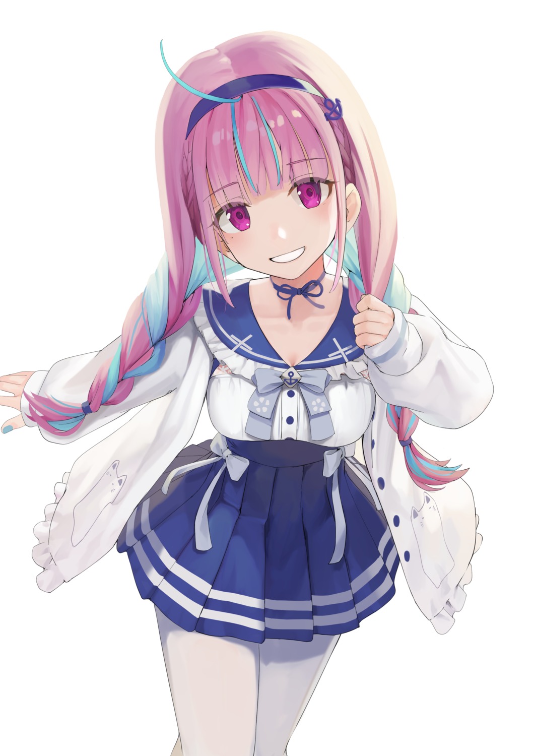 cleavage, hololive, minato_aqua, pantyhose, seifuku, sunga2usagi