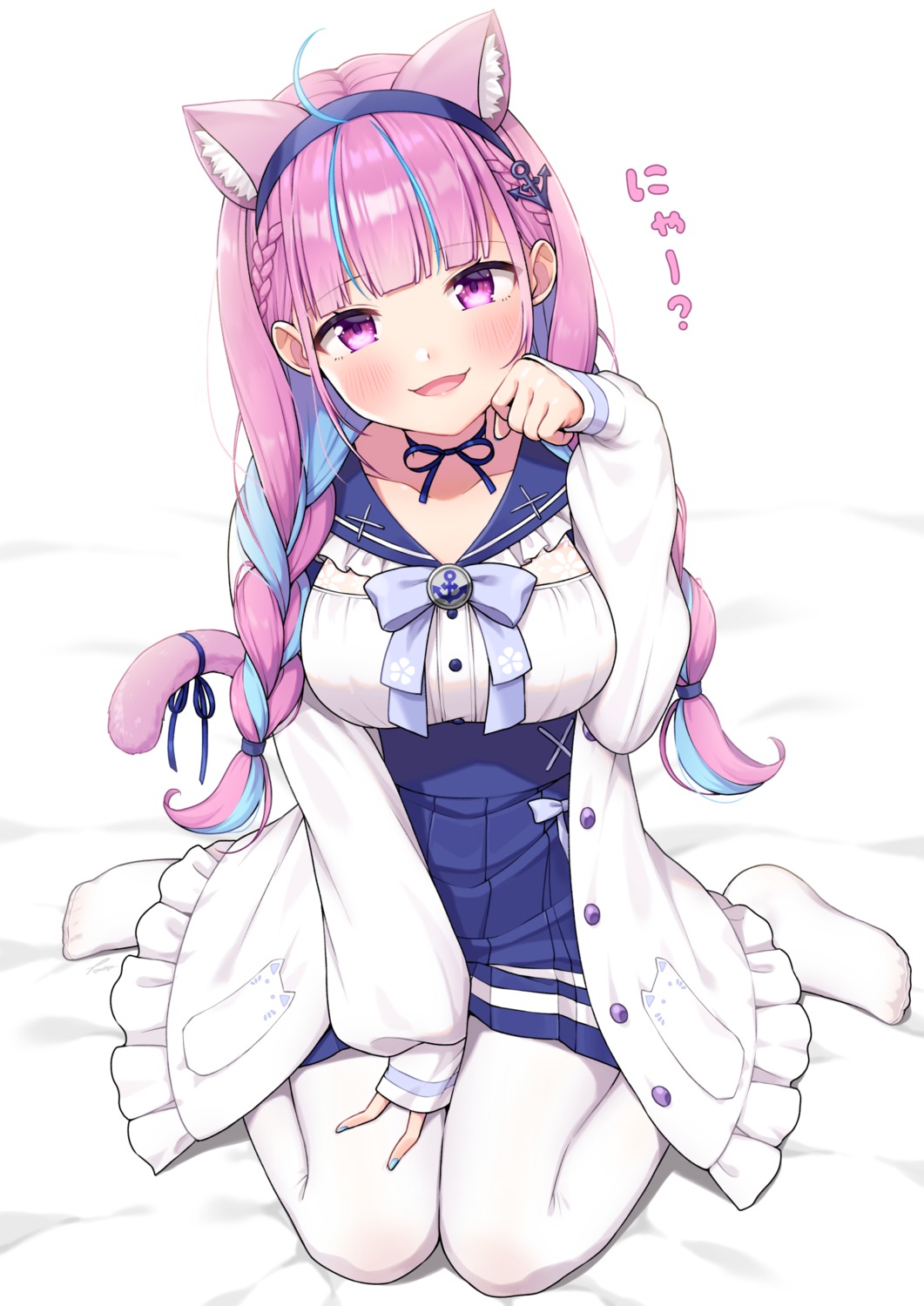 animal_ears, hololive, minato_aqua, nekomimi, seifuku, tail, tomozu