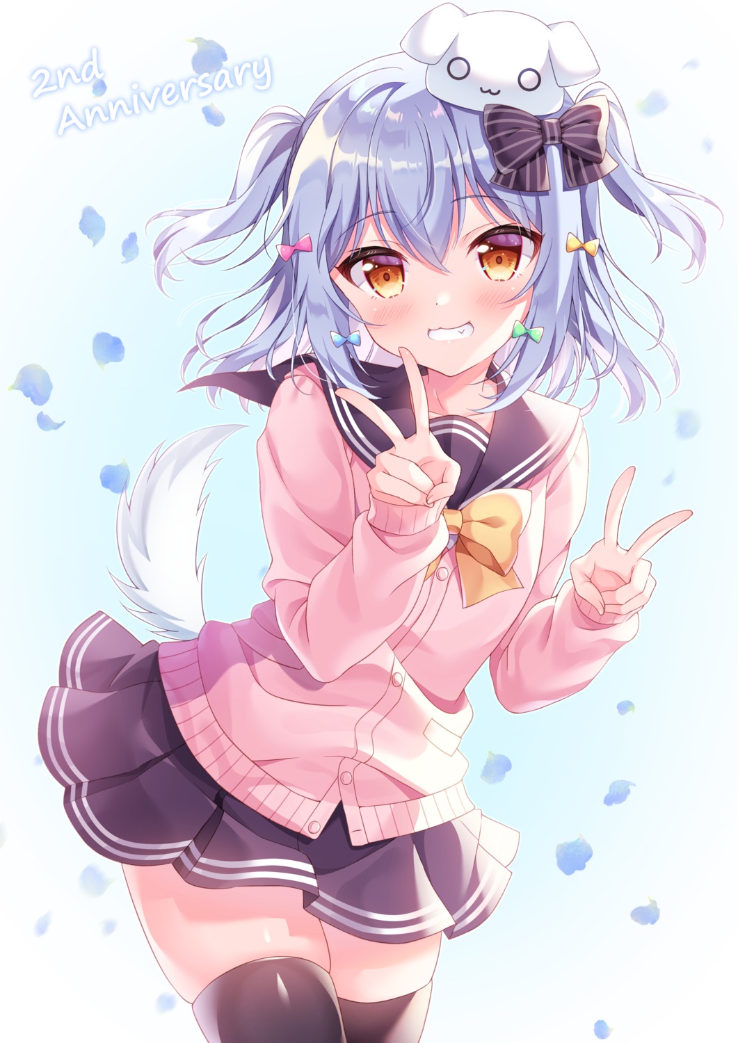 animal_ears, inuyama_tamaki, seifuku, siooooono, skirt_lift, sweater, tail, thighhighs