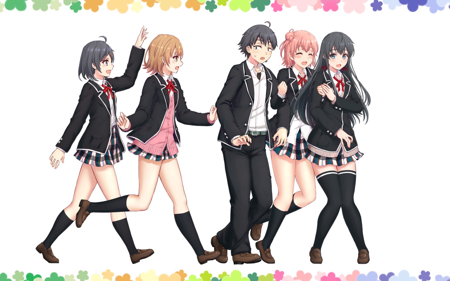 hikigaya_hachiman, hikigaya_komachi, inanaki_shiki, isshiki_iroha, seifuku, sweater, thighhighs, yahari_ore_no_seishun_lovecome_wa_machigatteiru.