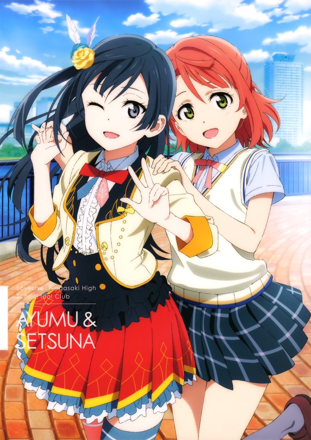 love_live!_(series), love_live!_nijigasaki_gakuen_school_idol_doukoukai, matsumoto_genki, seifuku, sweater, thighhighs, uehara_ayumu, uniform