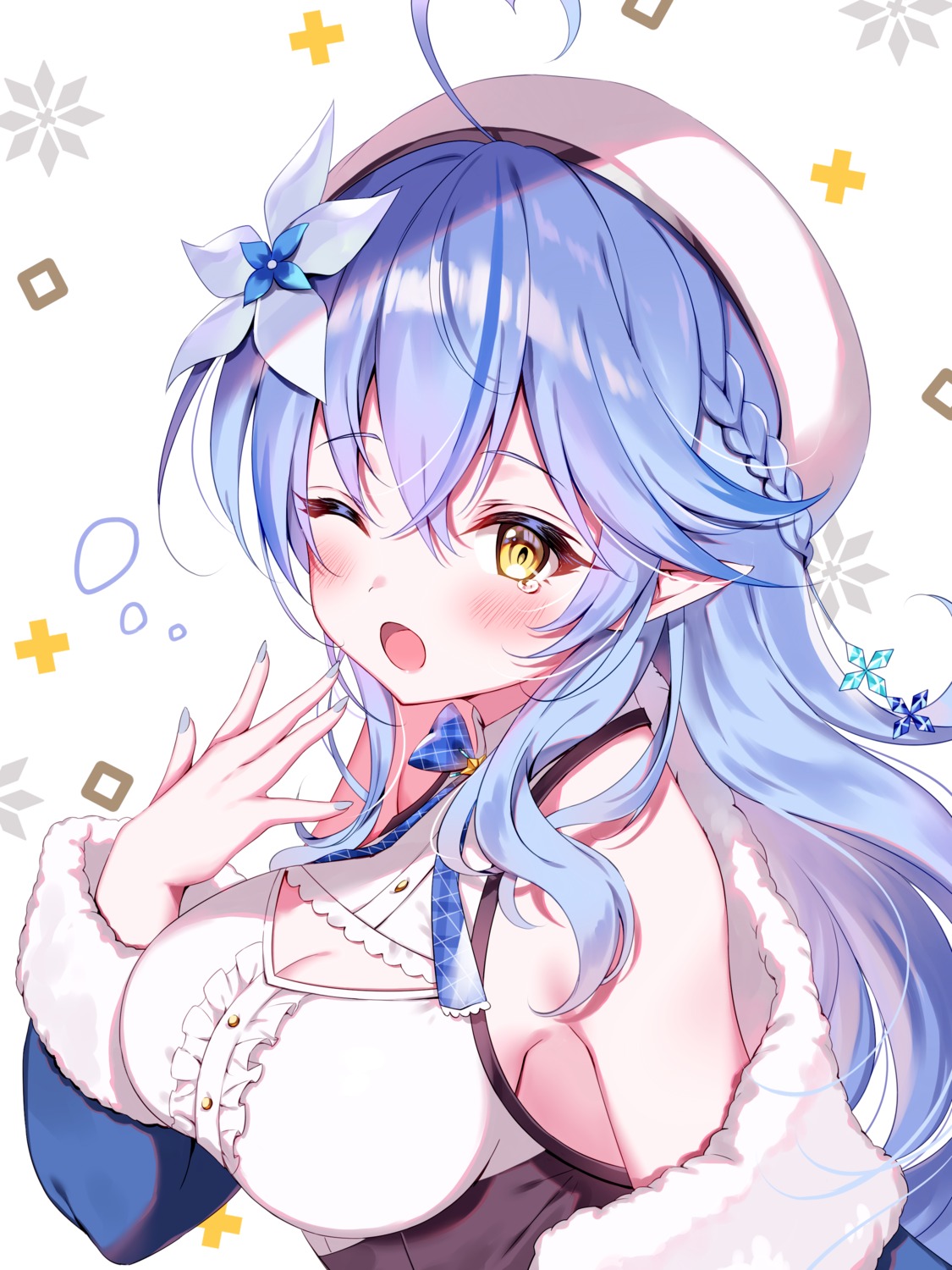 cleavage, elf, hololive, pointy_ears, tatejima_uri, yukihana_lamy