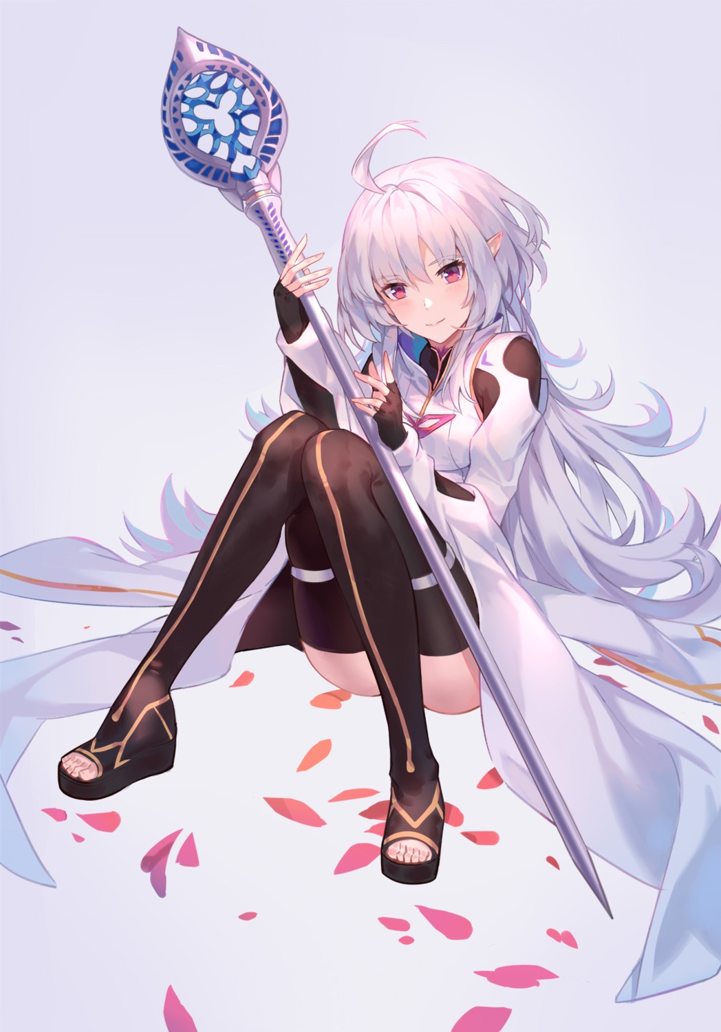 fate/grand_order_arcade, garter, jolker, merlin_(fate/prototype), pointy_ears, thighhighs, weapon