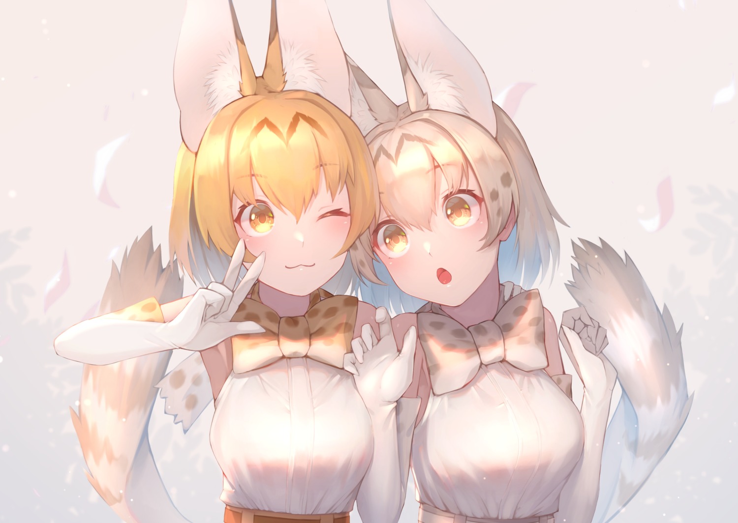 animal_ears, kemono_friends, serval, st.takuma, tail, white_serval, yuri