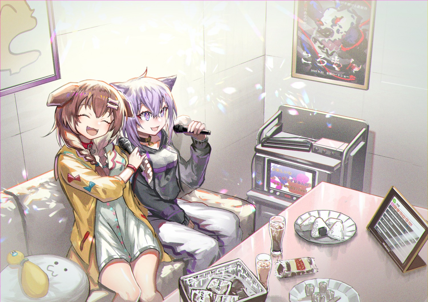 animal_ears, dress, hololive, hololive_gamers, inugami_korone, inumimi, nekomata_okayu, nekomimi