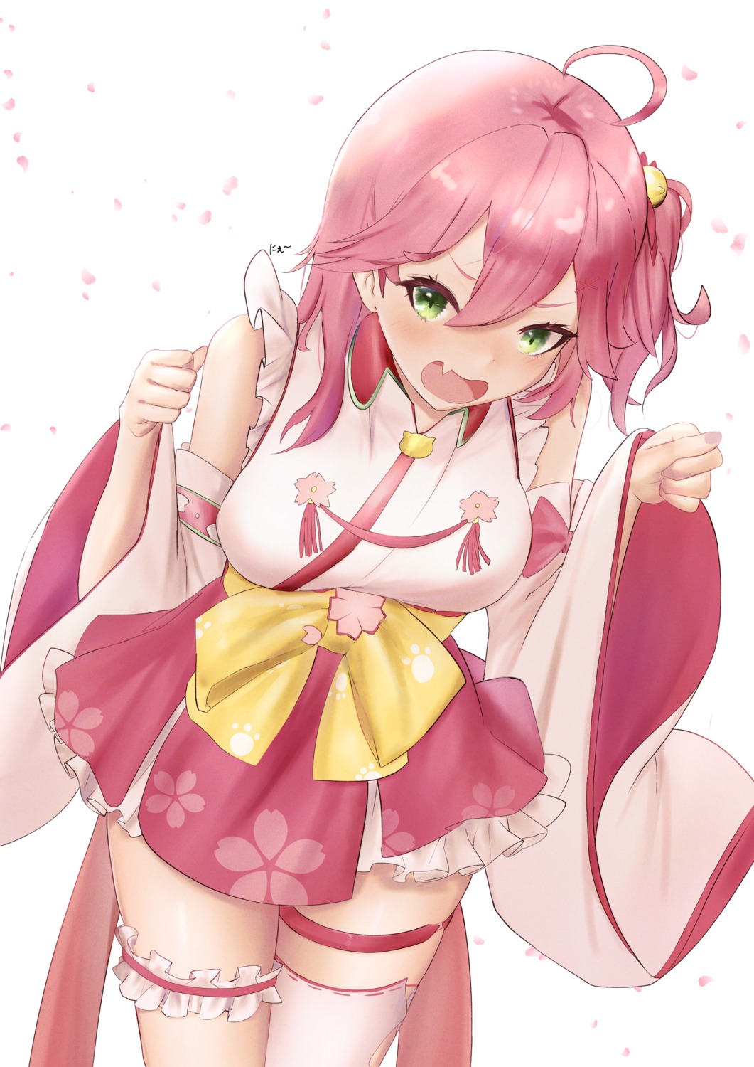 garter, hololive, japanese_clothes, little_love_mitsuha, sakura_miko, thighhighs