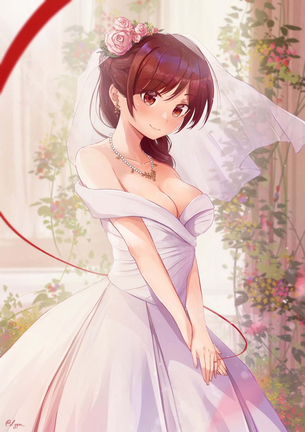 cleavage, dress, ichinose_chizuru, kanojo_okarishimasu, lygon, no_bra, wedding_dress