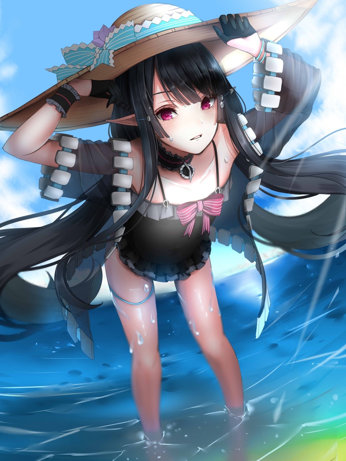351_rane, garter, phantasy_star_online, pointy_ears, swimsuits, wet