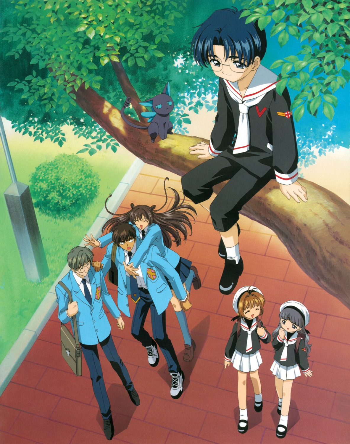 card_captor_sakura, daidouji_tomoyo, fujita_mariko, hiiragizawa_eriol, kinomoto_sakura, kinomoto_touya, madhouse, megane, seifuku, spinel_sun, tsukishiro_yukito