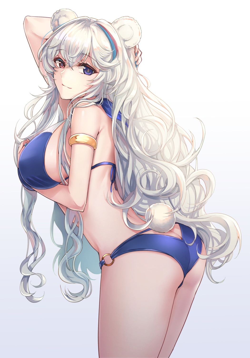 animal_ears, arknights, ass, bikini, breast_hold, heterochromia, rosa_(arknights), swimsuits