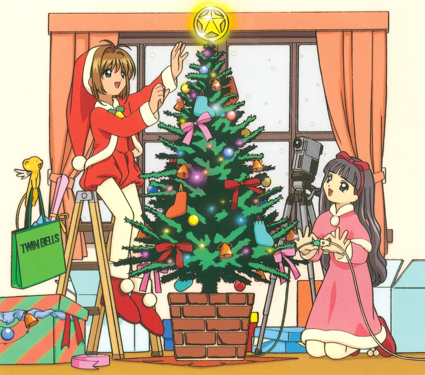 card_captor_sakura, christmas, daidouji_tomoyo, dress, hasebe_atsushi, kerberos, kinomoto_sakura, madhouse