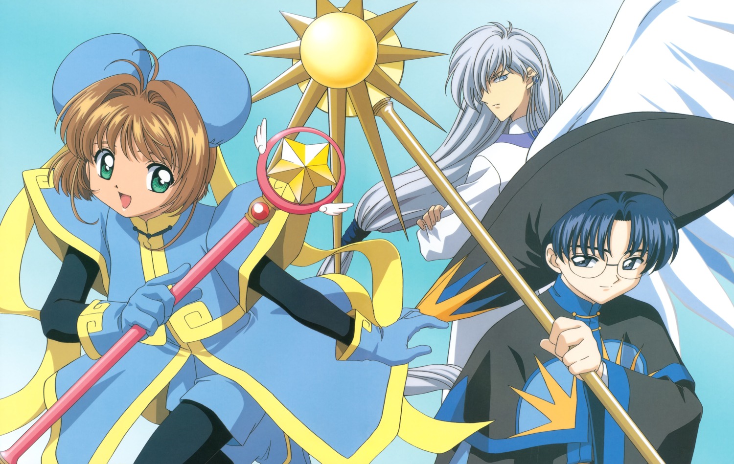 card_captor_sakura, fujita_mariko, hiiragizawa_eriol, kinomoto_sakura, madhouse, megane, pantyhose, weapon