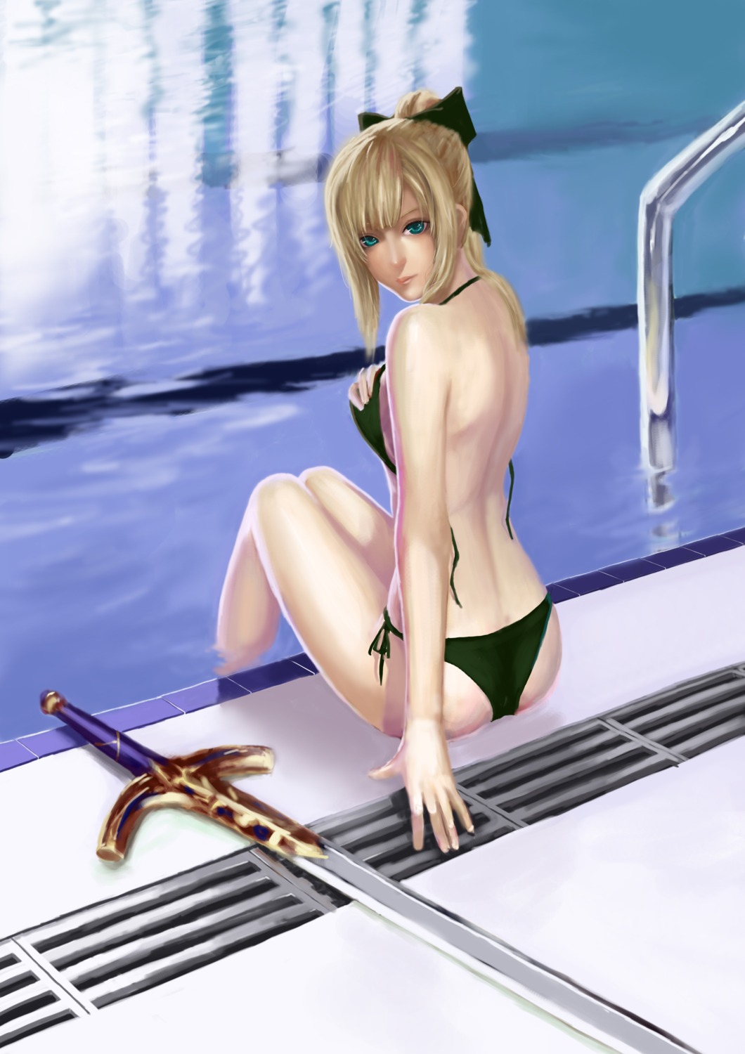 artoria_pendragon_(fate), bikini, breast_hold, fate/stay_night, jiemaowanwan, swimsuits