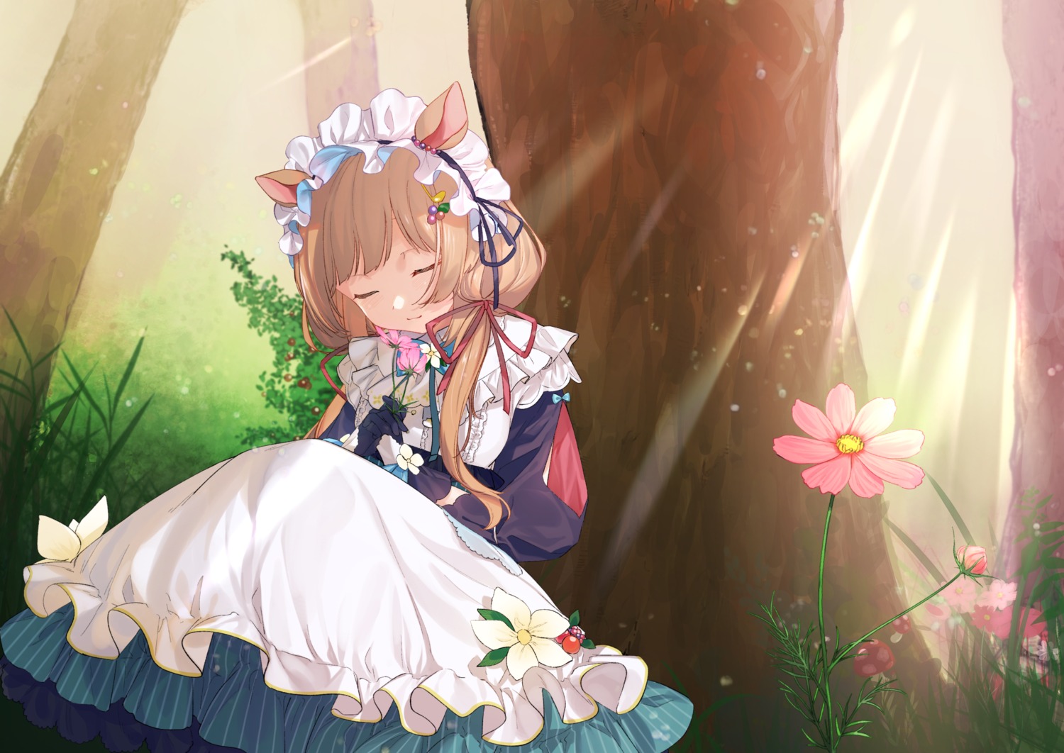 animal_ears, eli_conifer, kelly_(pixiv_5393987), maid, nijisanji, skirt_lift