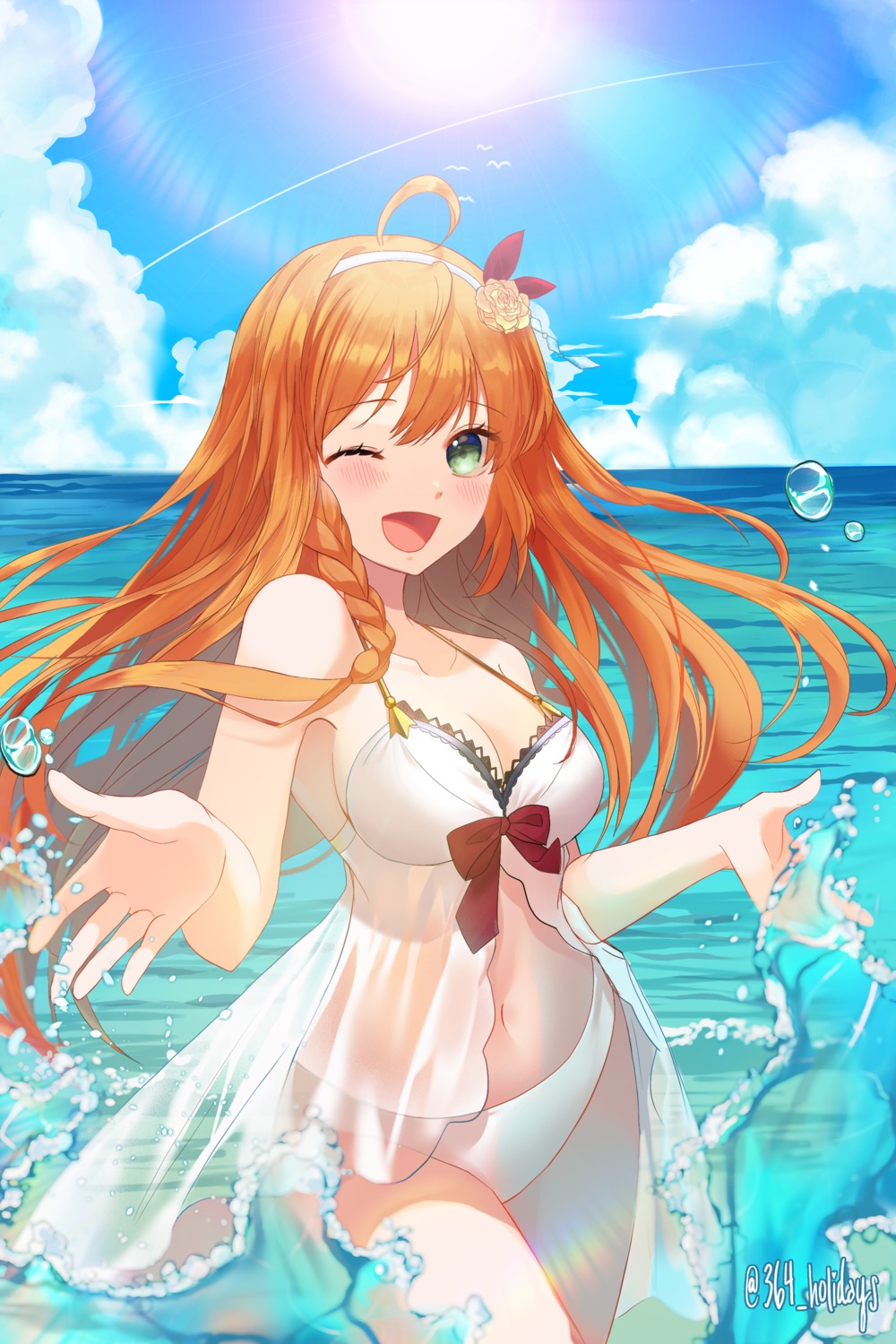 364, bikini, cleavage, pecorine, princess_connect!, princess_connect!_re:dive, see_through, swimsuits