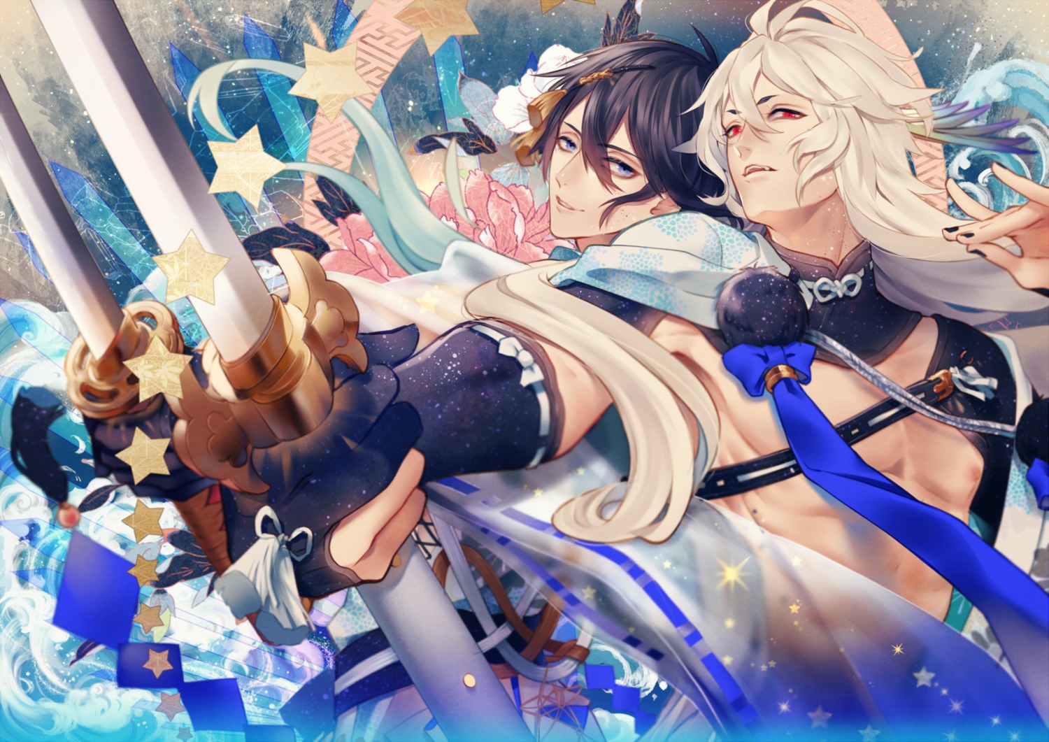 animal_ears, armor, japanese_clothes, kogitsune, mikazuki_munechika, nipponia_nippon, sword, touken_ranbu