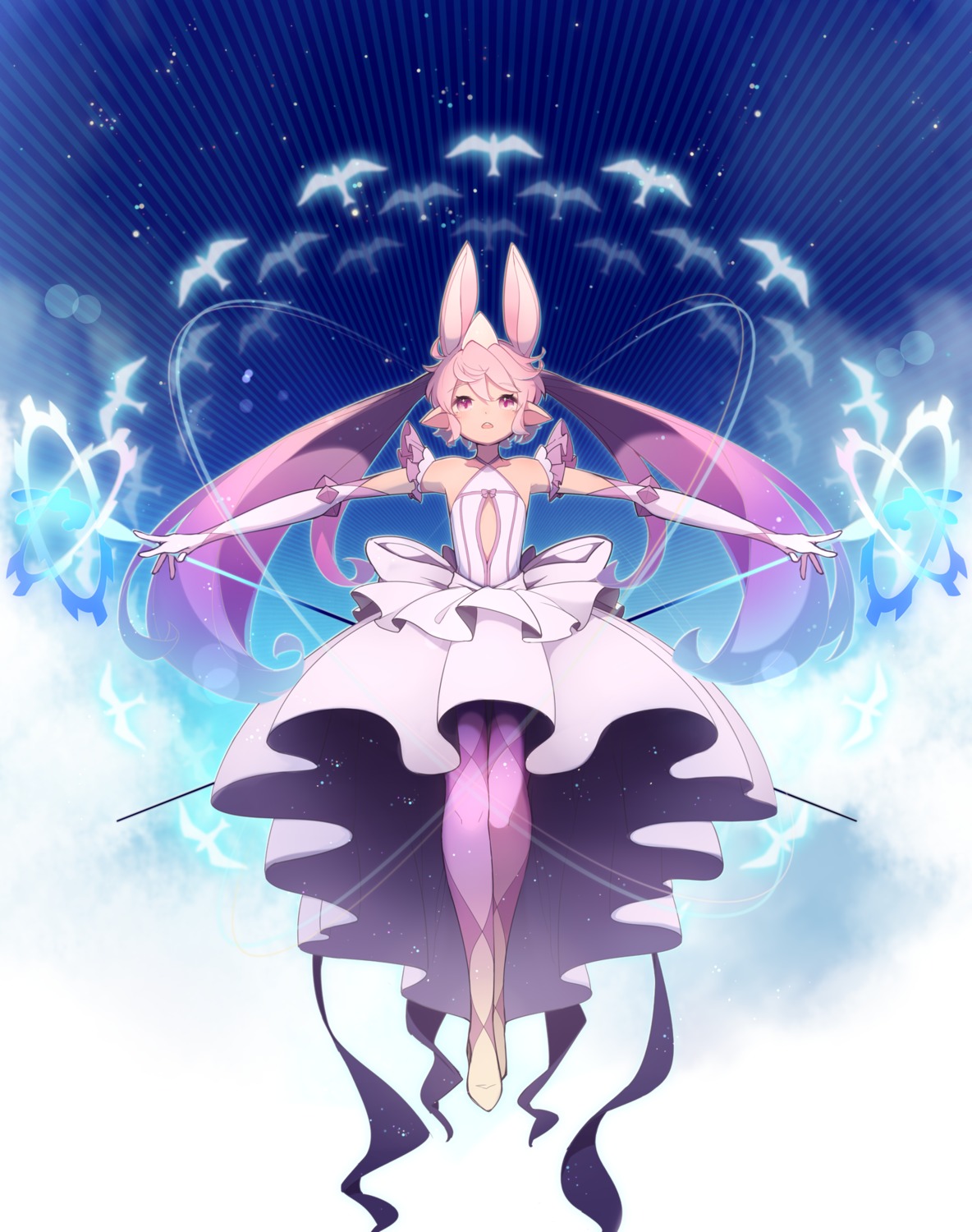 animal_ears, bunny_ears, dress, kinakomoti, no_bra, pantyhose, pointy_ears