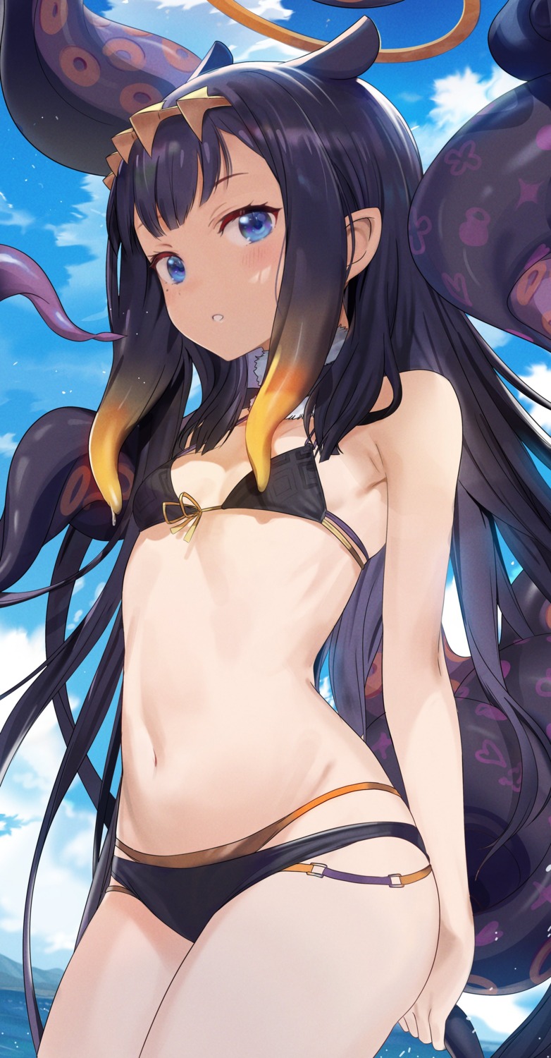 angel, bikini, hololive, hololive_english, ninomae_ina'nis, pointy_ears, seicoh, swimsuits