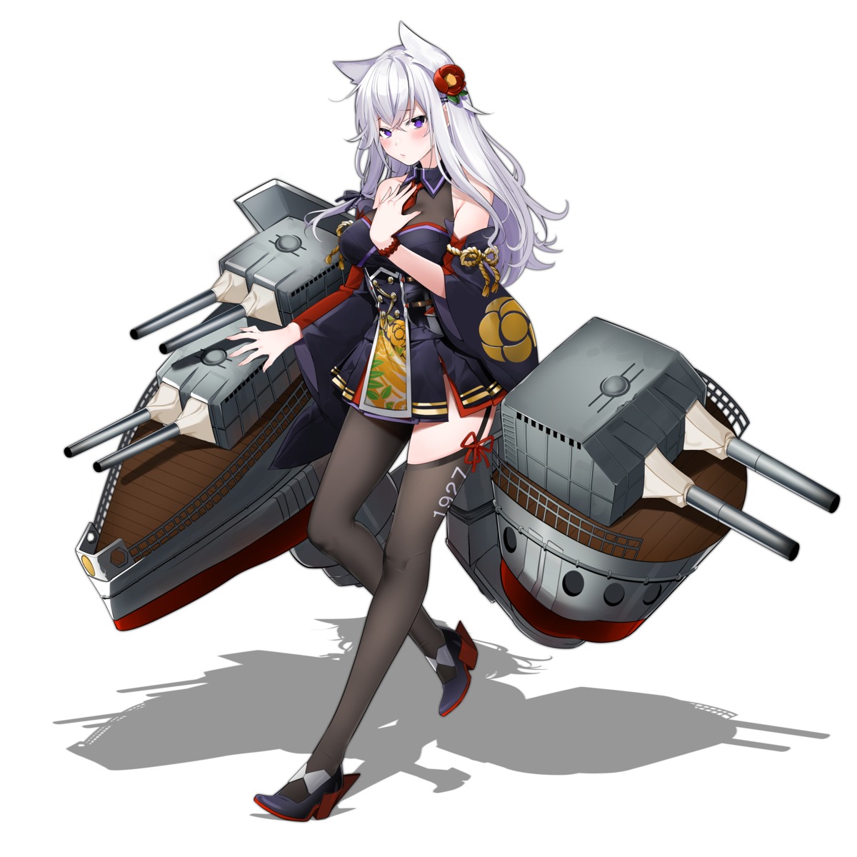 animal_ears, artist_revision, blue_oath, heels, japanese_clothes, kinugasa_(blue_oath), stockings, thighhighs