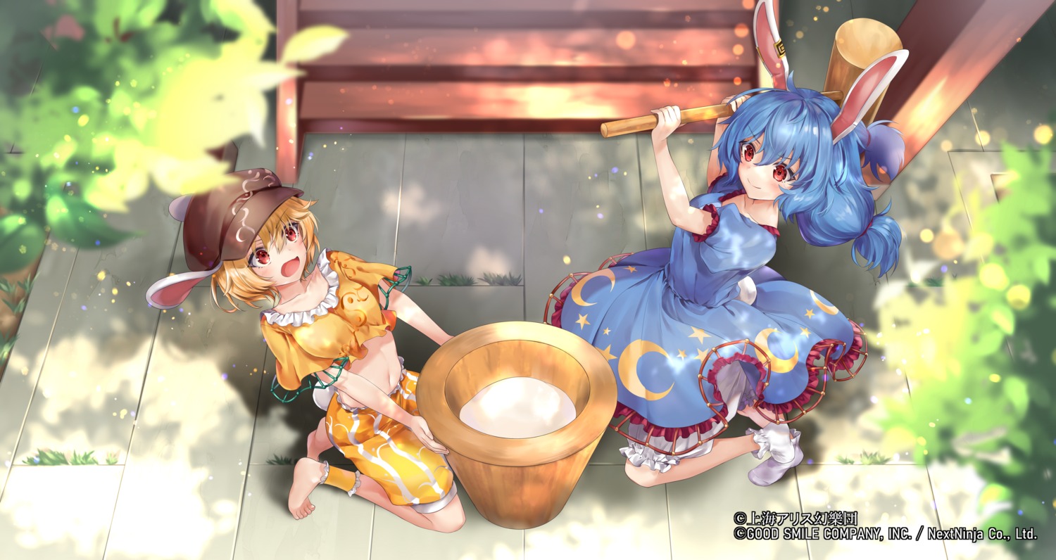 animal_ears, bloomers, bunny_ears, hane_yuki, ringo_(touhou), seiran_(touhou), skirt_lift, tail