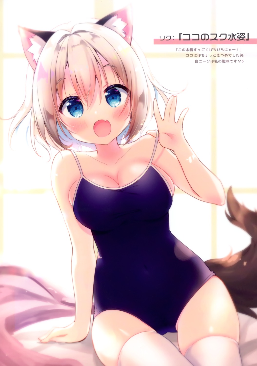 animal_ears, aoi_yun, school_swimsuit, swimsuits, tail, thighhighs
