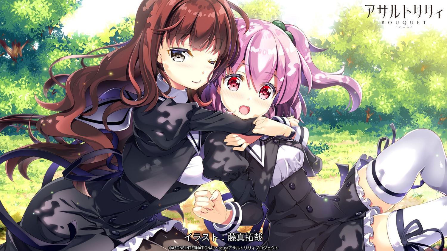 assault_lily, assault_lily_bouquet, endcard, fujima_takuya, garter, hitotsuyanagi_riri, kaede_johan_nouvelle, pantyhose